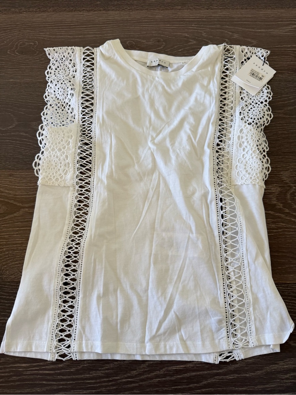NWT! SANDRO White Lace-Trim Sleeveless Beautiful Top. Purchased at Bloomingdales